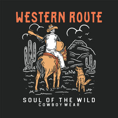 Obraz premium cowboy illustration skull graphic dog design cactus vintage desert t shirt badge drawing music landscape guitar rider