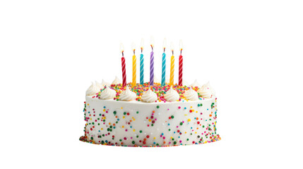 Cake with birthday candles on the transparent background