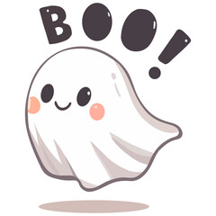 A vector illustration of a cute spooky ghost with the word 