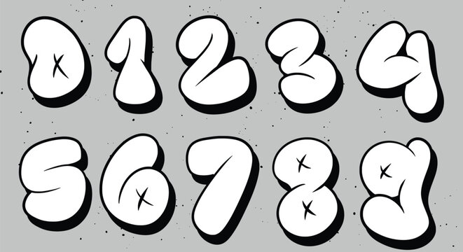 vector set bubble graffiti font Numbers lettering