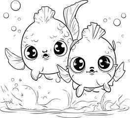 Cute cartoon fish. Coloring book for children. Vector illustration