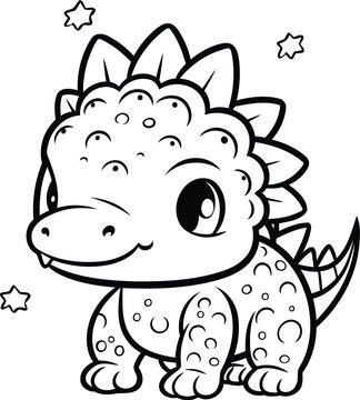 Black and White Cartoon Illustration of Cute Dinosaur Animal Character for Coloring Book