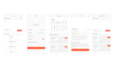 Crossfit Gym and sports Club App Ui Kit Orange Template