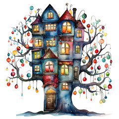 Whimsical Holiday Decorations in a Cozy Tree House Christmas Fantasy