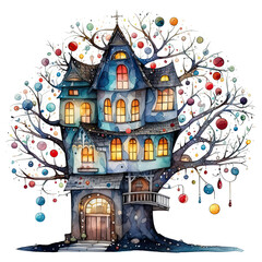 Whimsical Holiday Decorations in a Cozy Tree House Christmas Fantasy