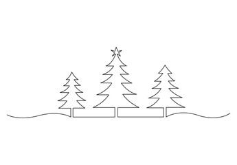 Fototapeta premium One continuous line drawing Christmas tree. Isolated on white background vector illustration. Premium vector.