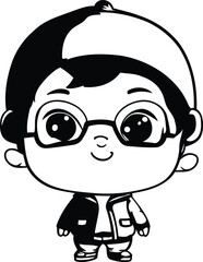 cute little boy with eyeglasses character vector illustration designicon