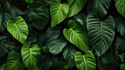 Closeup nature view of green leaf and palms background, flat lay, Generative AI