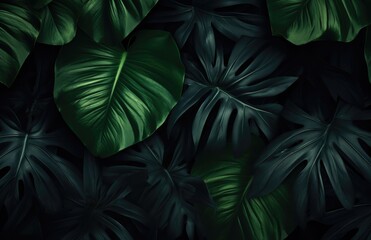 Fototapeta premium Closeup nature view of green leaf and palms background, flat lay, Generative AI