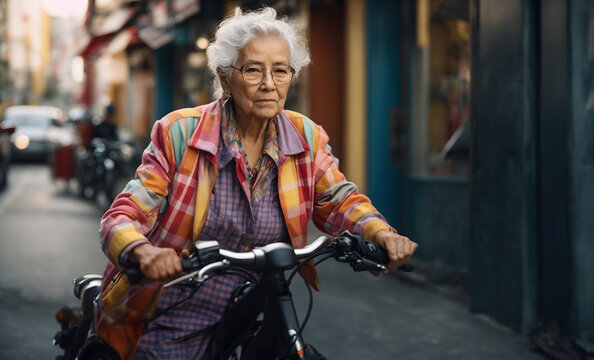 senior person riding a bicycle