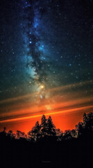 Naklejka premium sunset in the mountains, sunset in the sky, Saturne with a lot of Colors and lot of stars