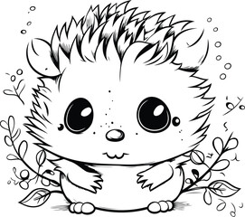 Cute hedgehog with flowers. Vector illustration for coloring book.