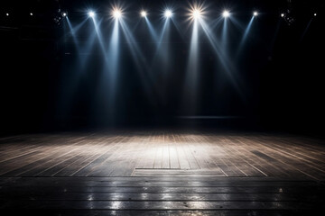 Obraz premium Illuminated concert stage, spotlights background with copy space. Generative Ai.