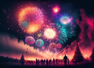 Fototapeta na wymiar New Year celebrations, Christmas celebrations, fireworks celebrations, colorful fireworks, watercolor fireworks, colorful fireworks at night