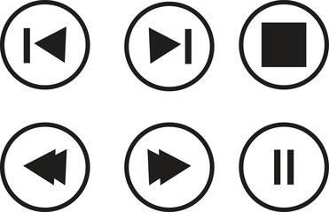 Player button icon. Vector play, rewind, pause, stop buttons. Black arrow icons collection .