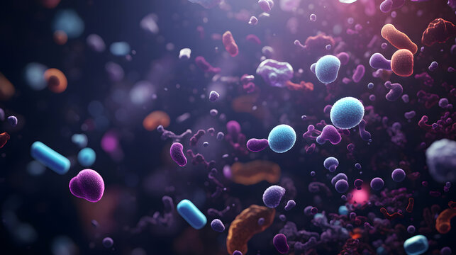  Bacterial Cells in Light Violet and Azure Background