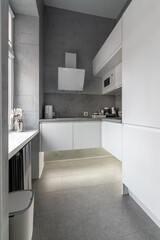 Bright kitchen interior in modern apartment for rent, sale and blogging.
