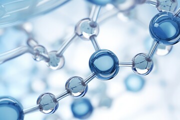 Liquid molecule and bubbles. Water molecules. Chemistry bonds. Molecular bonds.