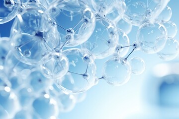 Liquid molecule and bubbles. Water molecules. Chemistry bonds. Molecular bonds. - obrazy, fototapety, plakaty
