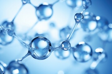 Liquid molecule and bubbles. Water molecules. Chemistry bonds. Molecular bonds. - obrazy, fototapety, plakaty