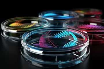 Fotobehang 3D rendering of petri dishes with DNA sequencing samples. Generative AI © Aidenyas