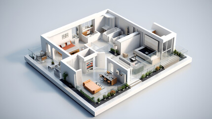 A floor plan of a bedroom with a bed and a balcony living room and bathroom floor plan, bedroom, bed, balcony, living room backgroung generative ai

