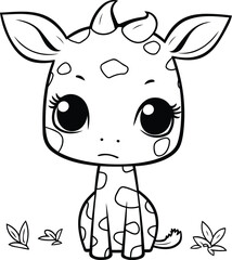 Cute little giraffe. Coloring book for children. Vector illustration.