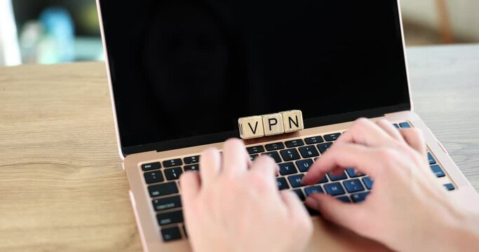 VPN is abbreviation of laptop typing person. Internet security and anonymity
