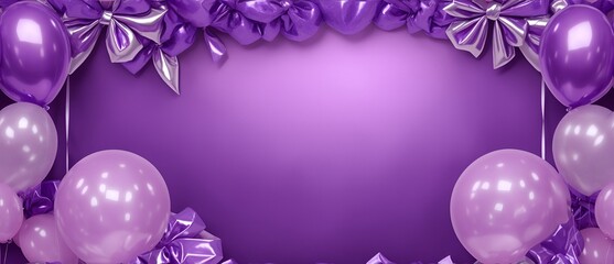 Birthday purple theme frame with balloons and gifts from Generative AI