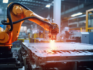 An industrial robot efficiently operates using smart technology as it automates tasks. - obrazy, fototapety, plakaty