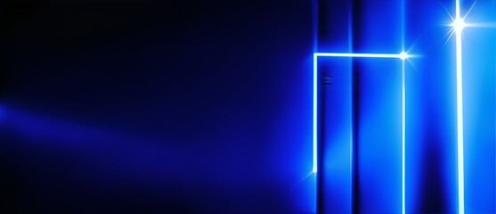 Blue laser lights on a wall of plain black background. from Generative AI