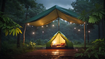 camping tent in the forest - obrazy, fototapety, plakaty