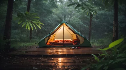 Papier Peint photo Lavable Camping camping tent in the forest