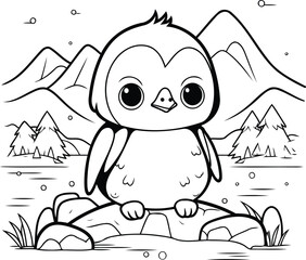 Coloring Page Outline Of Cute Penguin Vector Illustration.