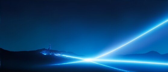  Cyan laser lights coming from a dark sky from Generative AI