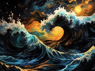 Staining water waves with attractive light and details 