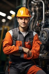 Industry maintenance engineer man wearing uniform and safety hard hat on factory station. Industry, Engineer, construction concept.