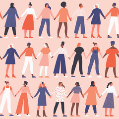 Women empower women illustration collection. International womens day 8 of march seamless pattern in vector. Feminist illustration concept
