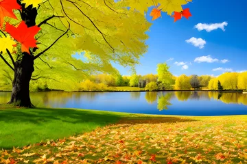 Fototapeten autumn landscape with lake © 이 명석
