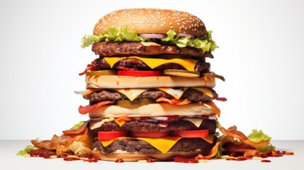 A large hamburger with bacon, cheese, lettuce and tomato