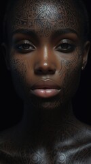 A close up of a person with tattoos on their face