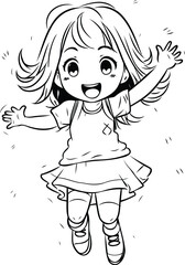 Cute little girl jumping. sketch for your design. Vector illustration