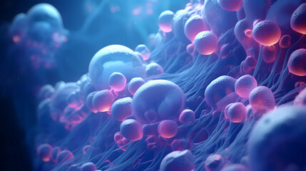  Bacterial Cells in Light Violet and Azure Background - obrazy, fototapety, plakaty
