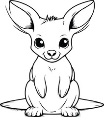 Kangaroo   Black and White Cartoon Illustration. Isolated on White Background