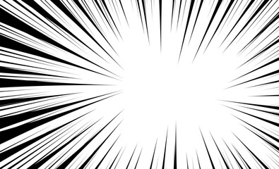 Radial black speed line anime zoom frame burst effect vector background