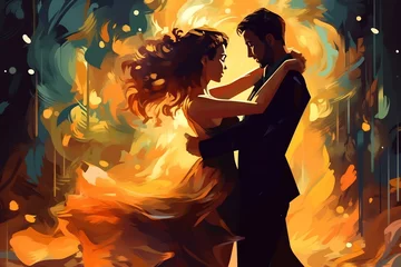 Fotobehang The dancing male and female in orange color palette © Canvas Alchemy
