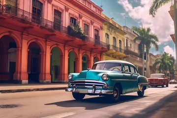 Foto op Plexiglas Old Havana downtown Street with old car © Canvas Alchemy