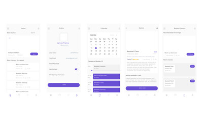 Baseball Academy and Base Ball Classes, Club and School Purple App Ui Kit Template