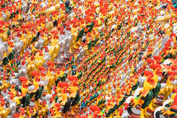 Chickens statue are worship and placed at the temple