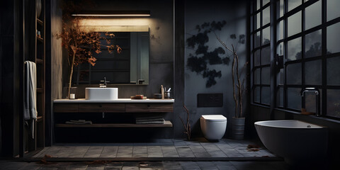 Photorealistic Bathroom with Sink and Marble Tile Floor